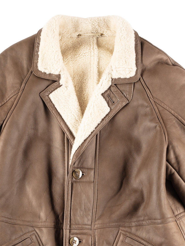 Vintage 80's Men Sheepskin Coat in Brown