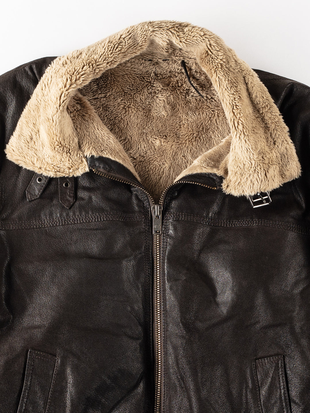 Vintage 90's Men Faux Sheepskin Jacket in BrownVN235