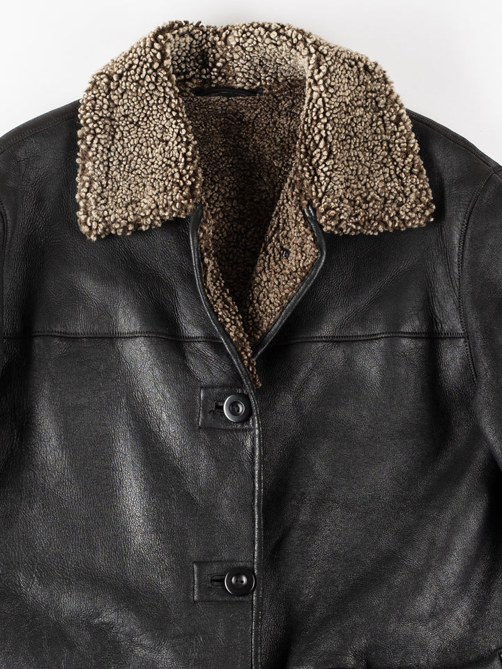 Vintage 80's Women Sheepskin Coat in BlackMN141
