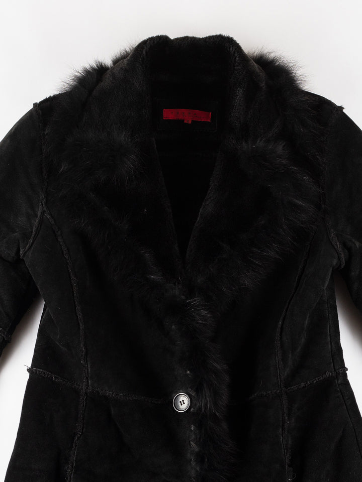 Vintage 70's Women Faux Sheepskin Coat in BlackMN637
