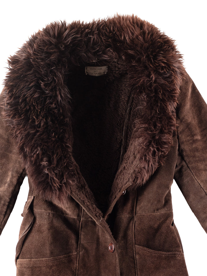 Vintage 90's Women Faux Sheepskin Coat in Brown