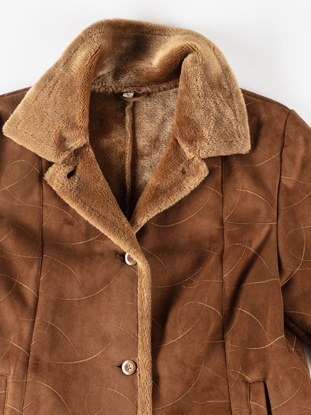 Vintage 80's Women Faux Sheepskin Coat in BrownMN177