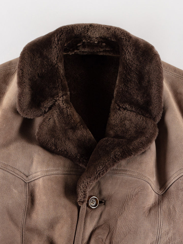Vintage 80's Men Sheepskin Coat in GrayVN491