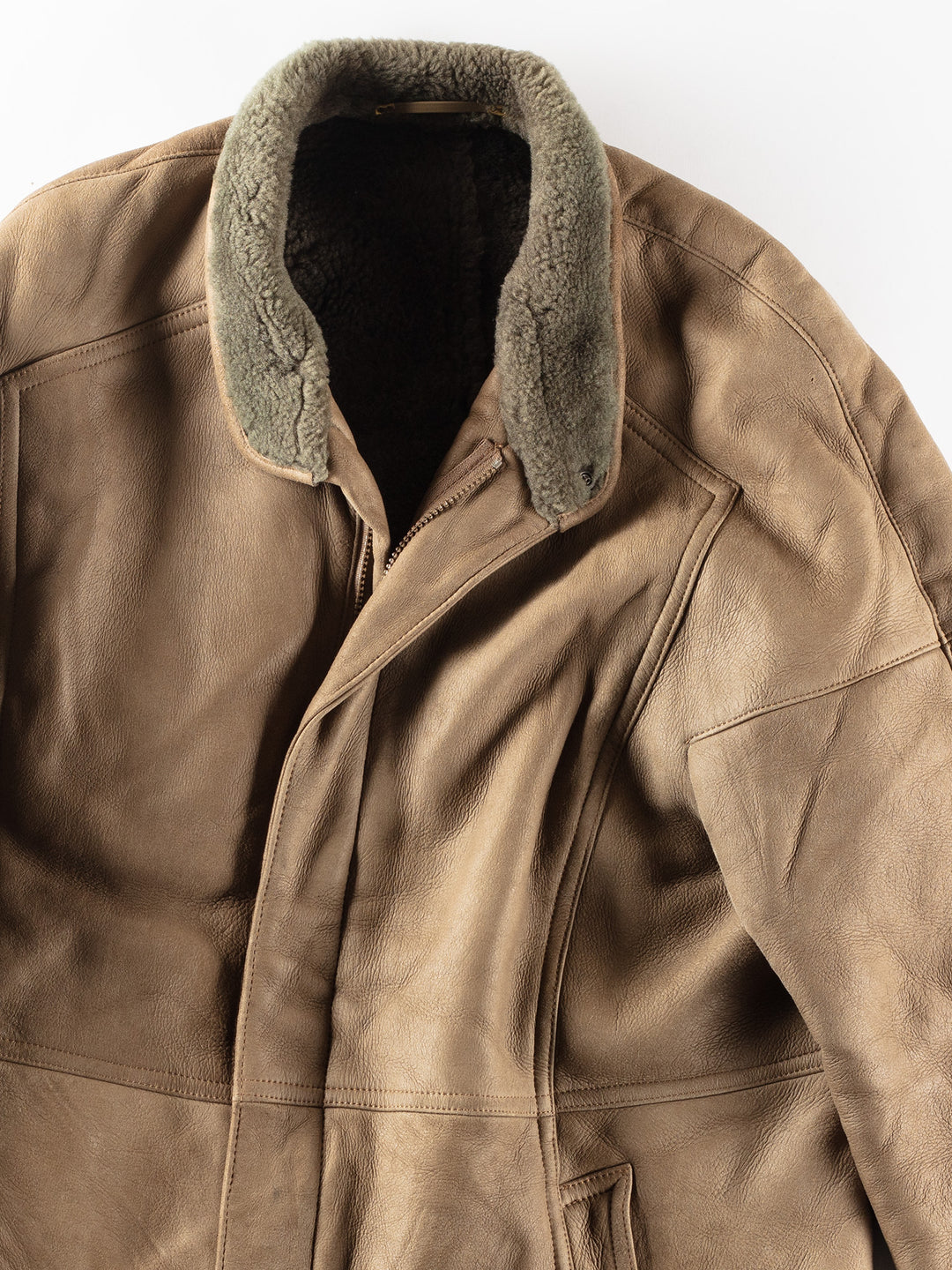 Vintage 90's Men Sheepskin Coat in Beige