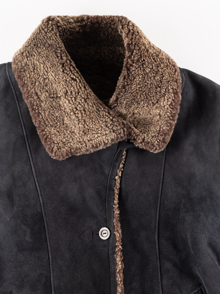 Vintage 80's Women Sheepskin Coat in Blue