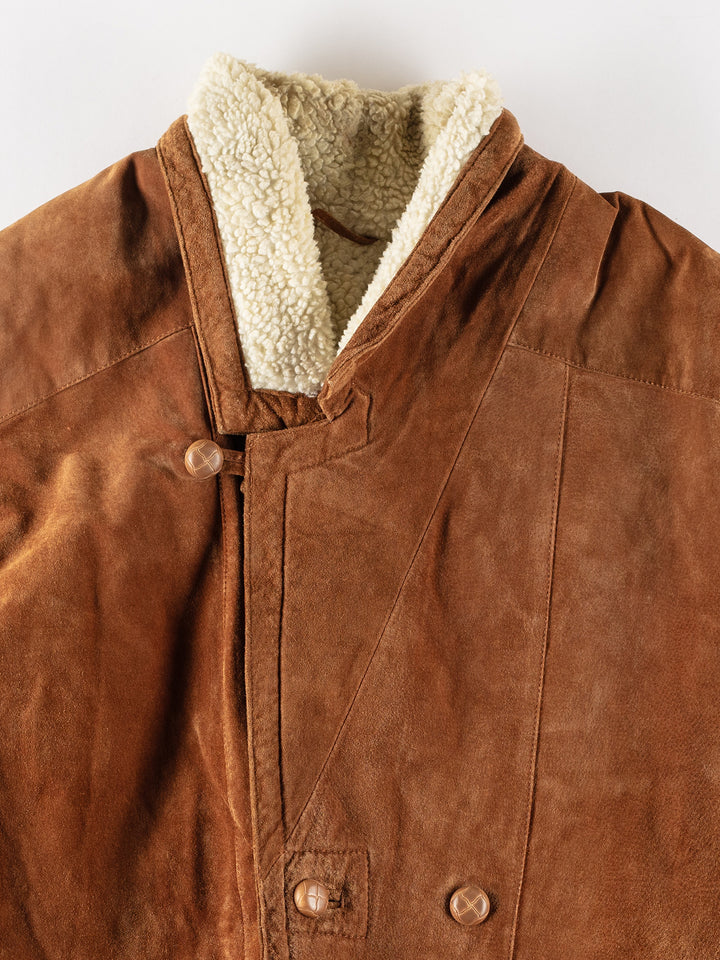Vintage 80's Men Faux Sheepskin Coat in BrownVN196