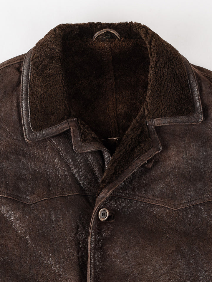 Vintage 80's Men Sheepskin Coat in BrownVN339