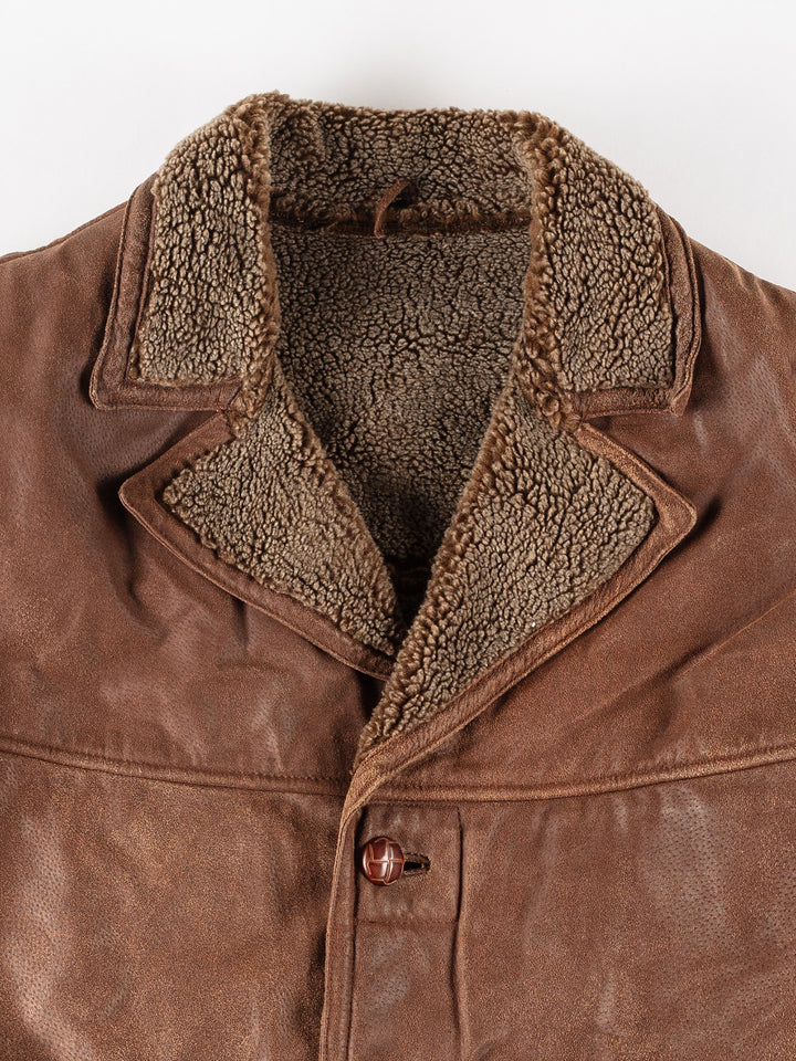 Vintage 80's Men Sheepskin Coat in BrownVN215
