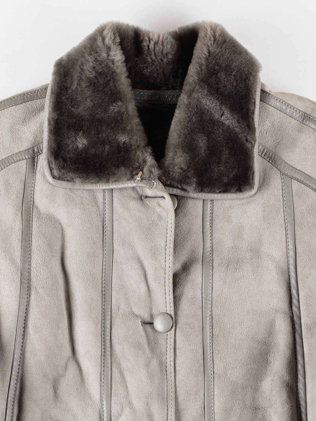 Vintage 80's Women Sheepskin Coat in GrayMN639