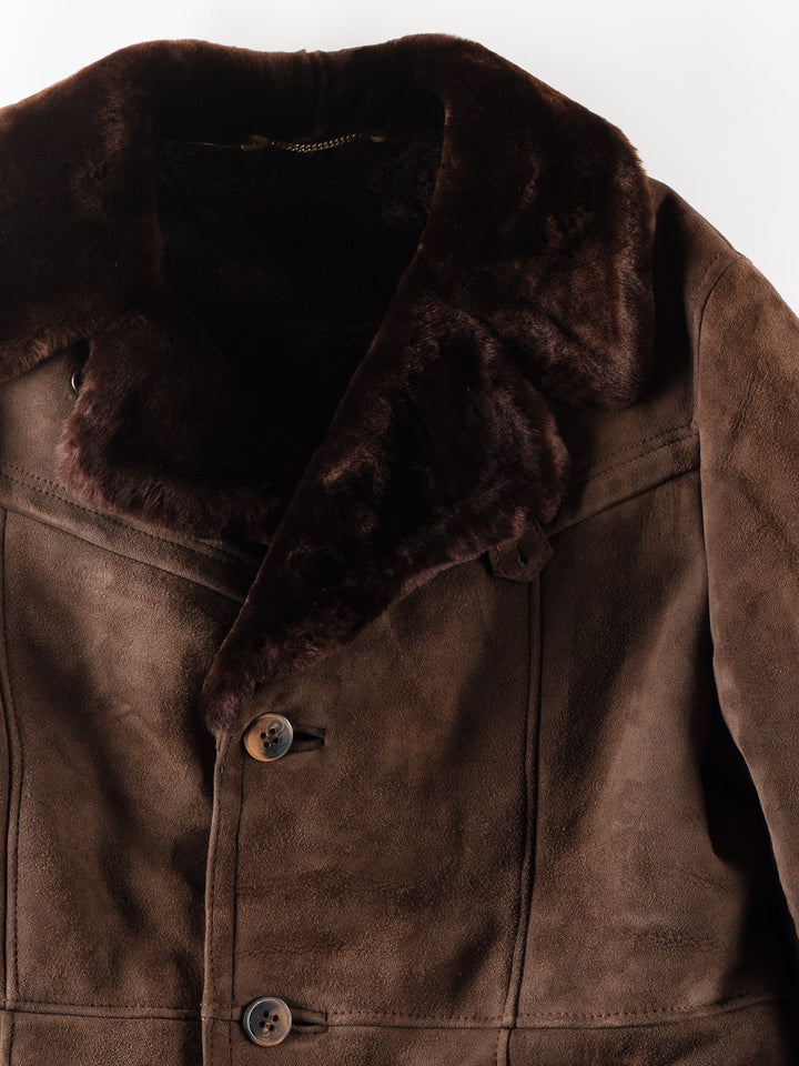 Vintage 80's Men Sheepskin Coat in Brown