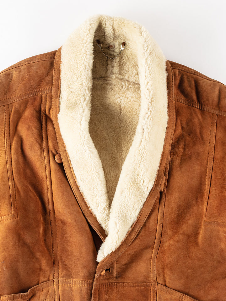 Vintage 80's Men Sheepskin Coat in BrownVN242
