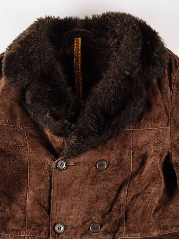 Vintage 80's Men Faux Sheepskin Coat in BrownVN363