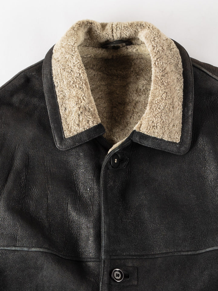 Vintage 80's Men Sheepskin Coat in BlackVN336