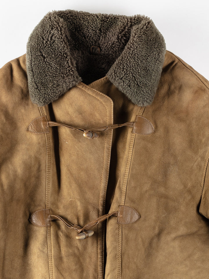 Vintage 80's Men Sheepskin Coat in KhakiVN129