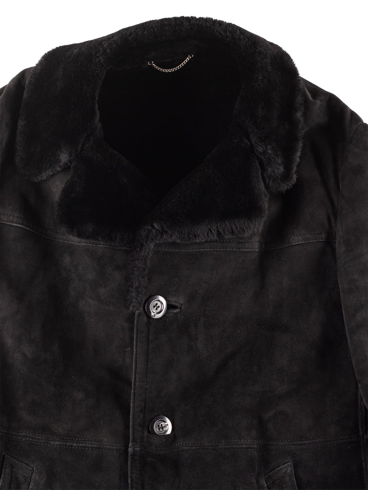 Vintage 80's Men Sheepskin Coat in Black