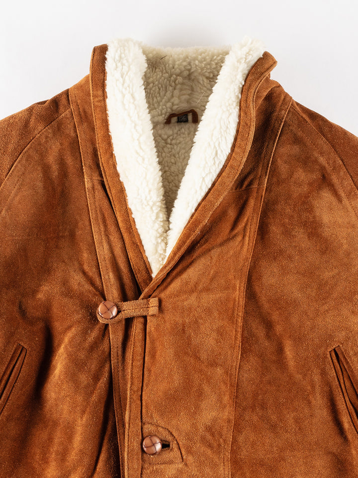 Vintage 80's Men Faux Sheepskin Coat in BrownVN191