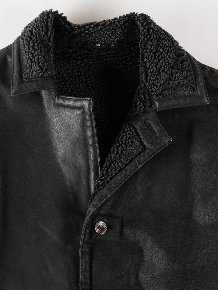 Vintage 80's Men Faux Sheepskin Coat in BlackVN370