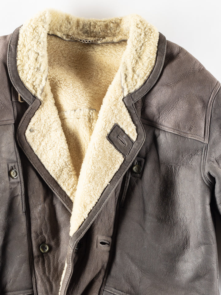Vintage 80's Men Sheepskin Coat in Gray