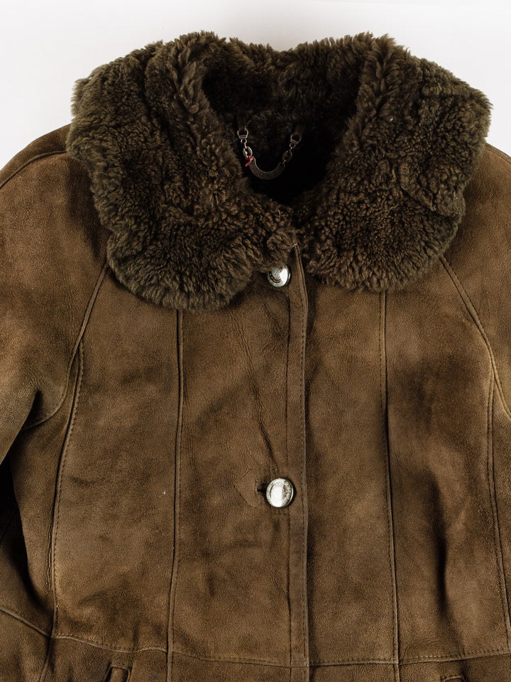 Vintage 80's Women Sheepskin Coat in GreenMN435