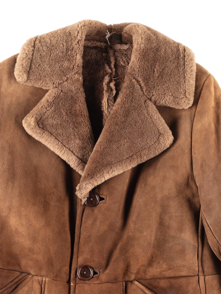 Vintage 80's Men Sheepskin Coat in Brown