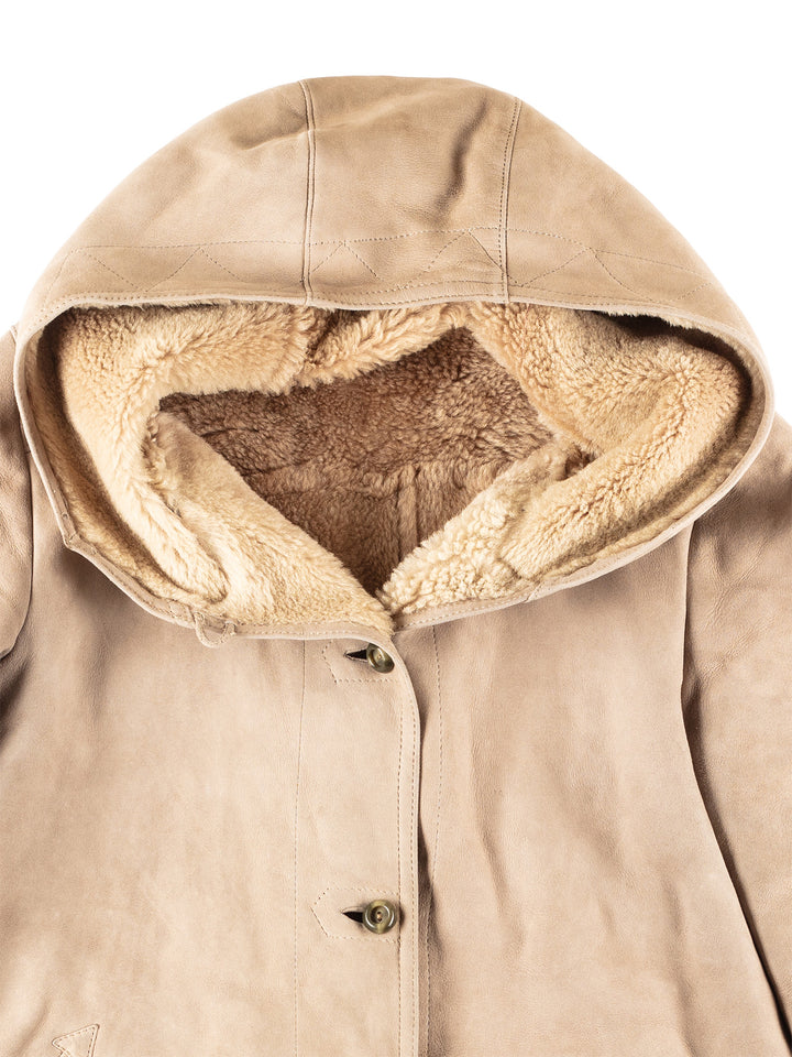 Vintage 80's Women Sheepskin Coat in Beige