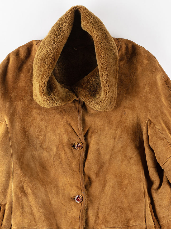 Vintage 80's Women Faux Sheepskin Coat in BrownMN169
