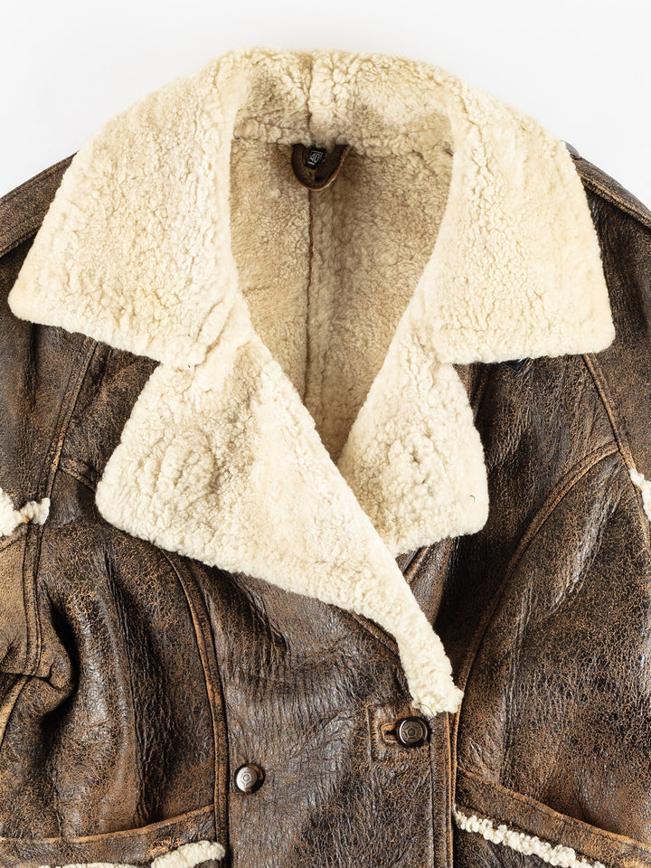 Vintage 80's Women Sheepskin Coat in BrownMN425