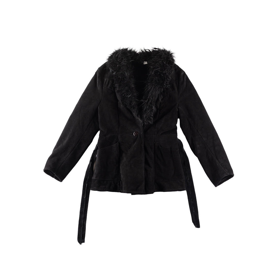 Vintage 70's Women Faux Sheepskin Coat in BlackMN245