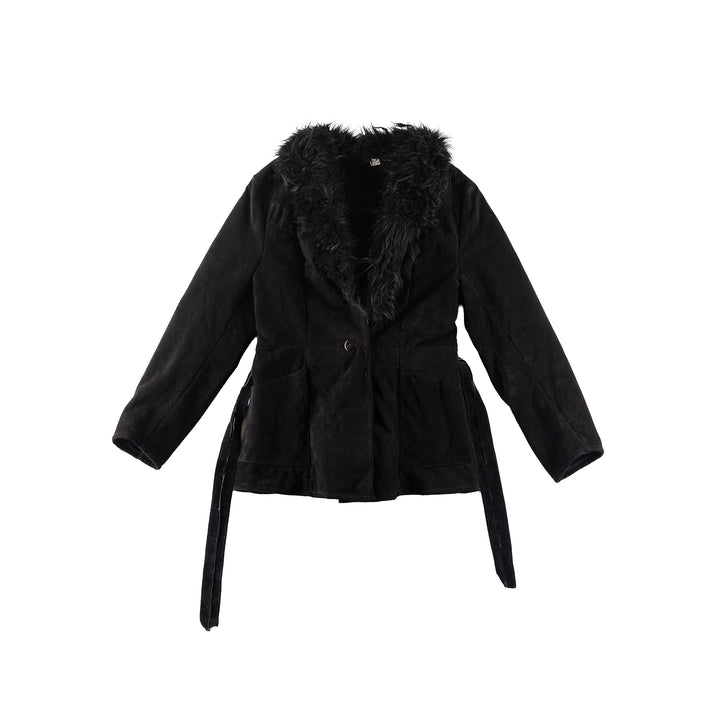 Vintage 70's Women Faux Sheepskin Coat in BlackMN245
