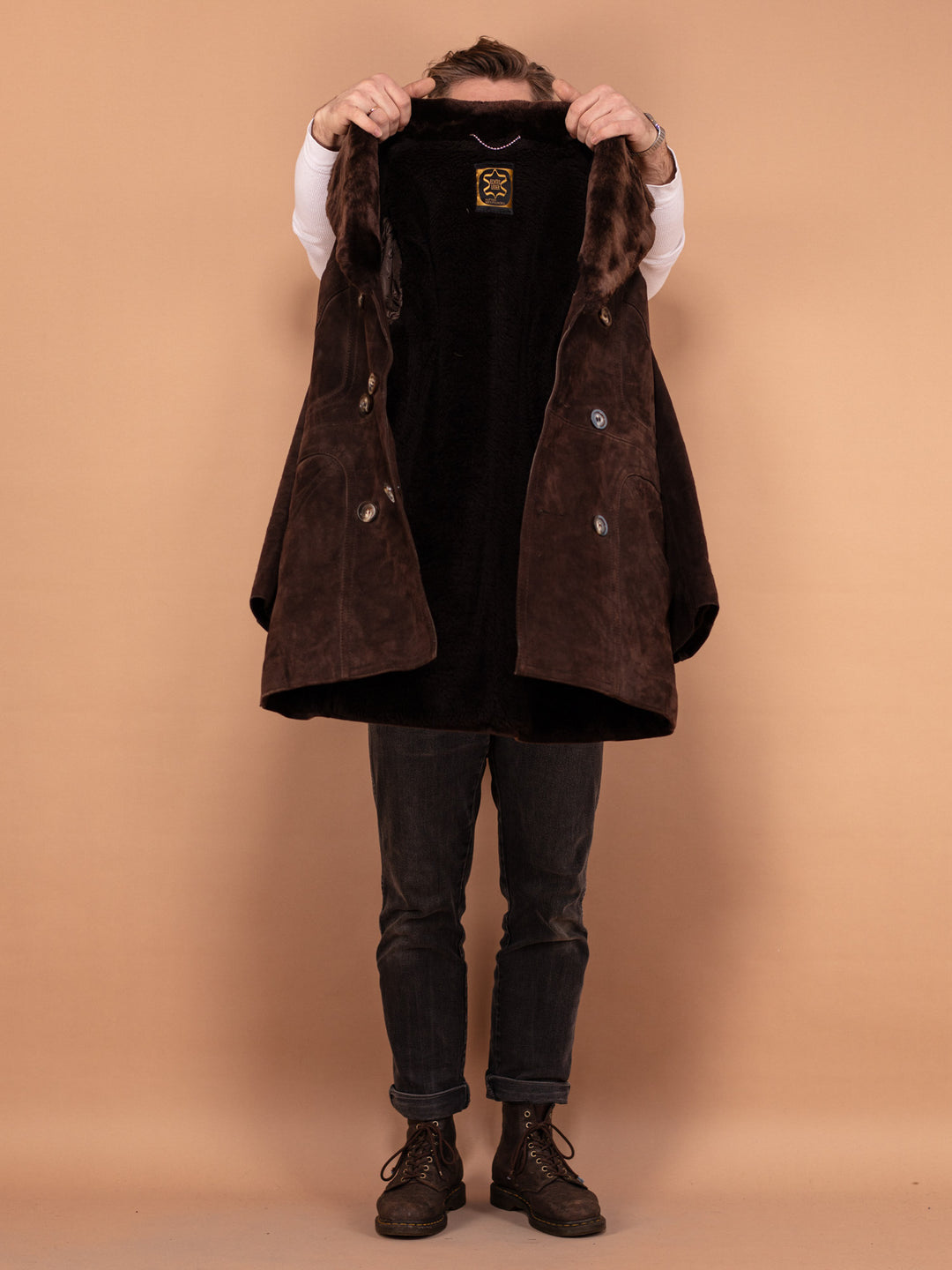 Vintage 70's Men Suede Sherpa Coat in Brown - NorthernGrip