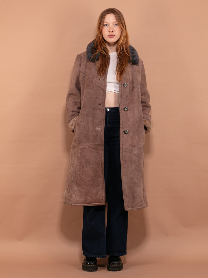 Vintage 70's Women Sheepskin Long Coat in Beige - NorthernGrip