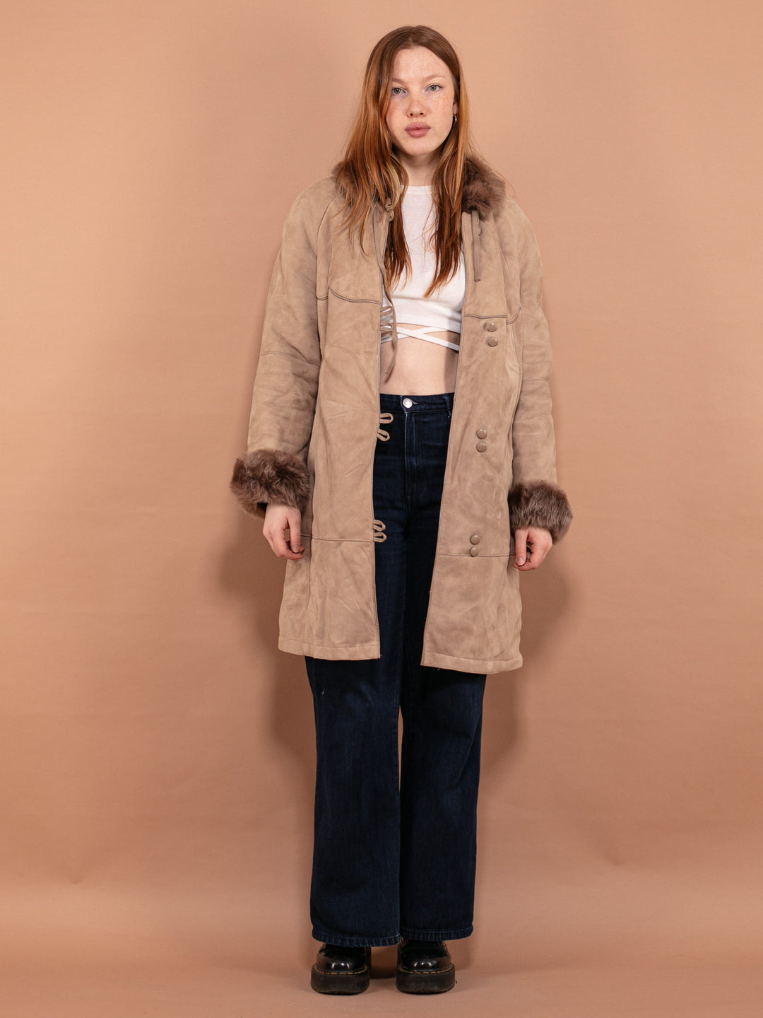 Vintage 80's Women Sheepskin Coat in Beige - NorthernGrip