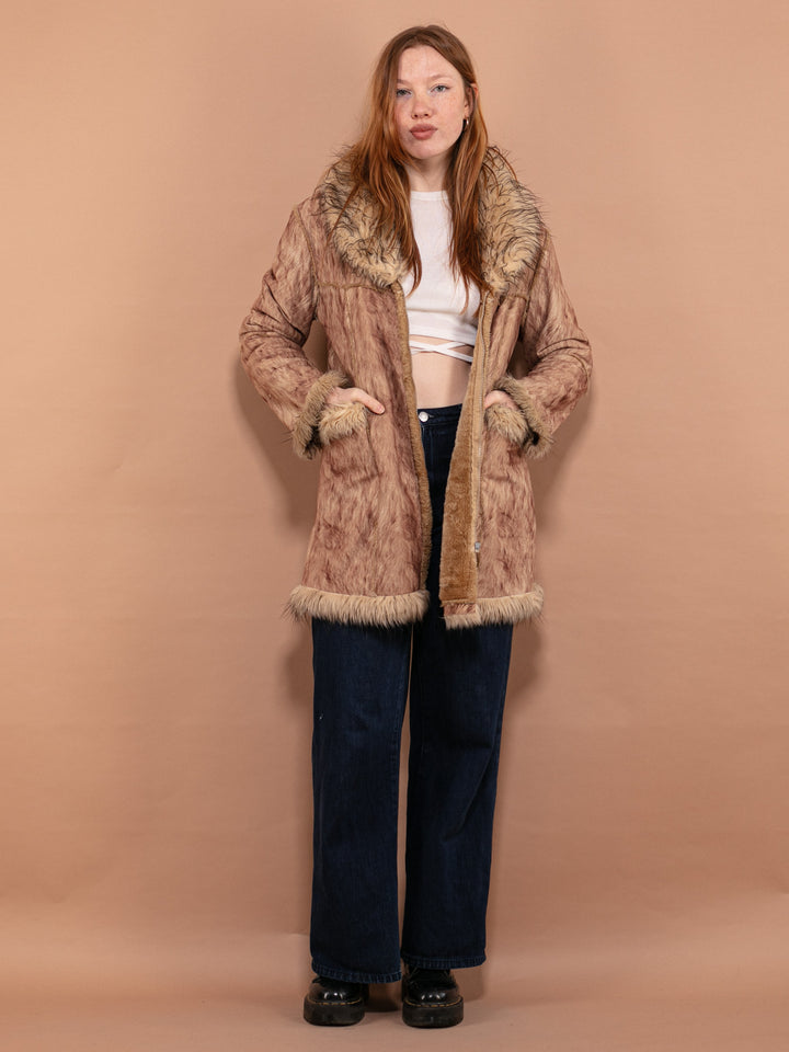 Vintage 90's Women Faux Penny Lane Coat in Beige - NorthernGrip