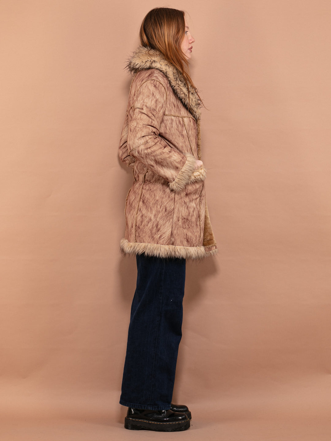 Vintage 90's Women Faux Penny Lane Coat in Beige - NorthernGrip