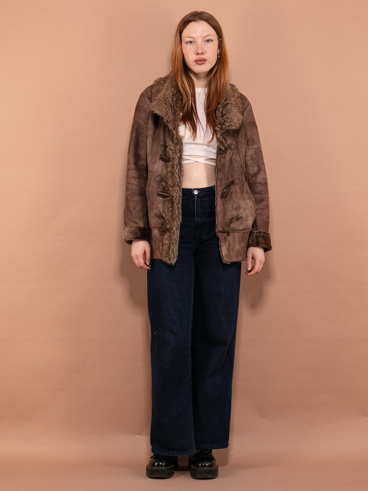 Vintage 90's Women Faux Penny Lane Coat in Brown - NorthernGrip