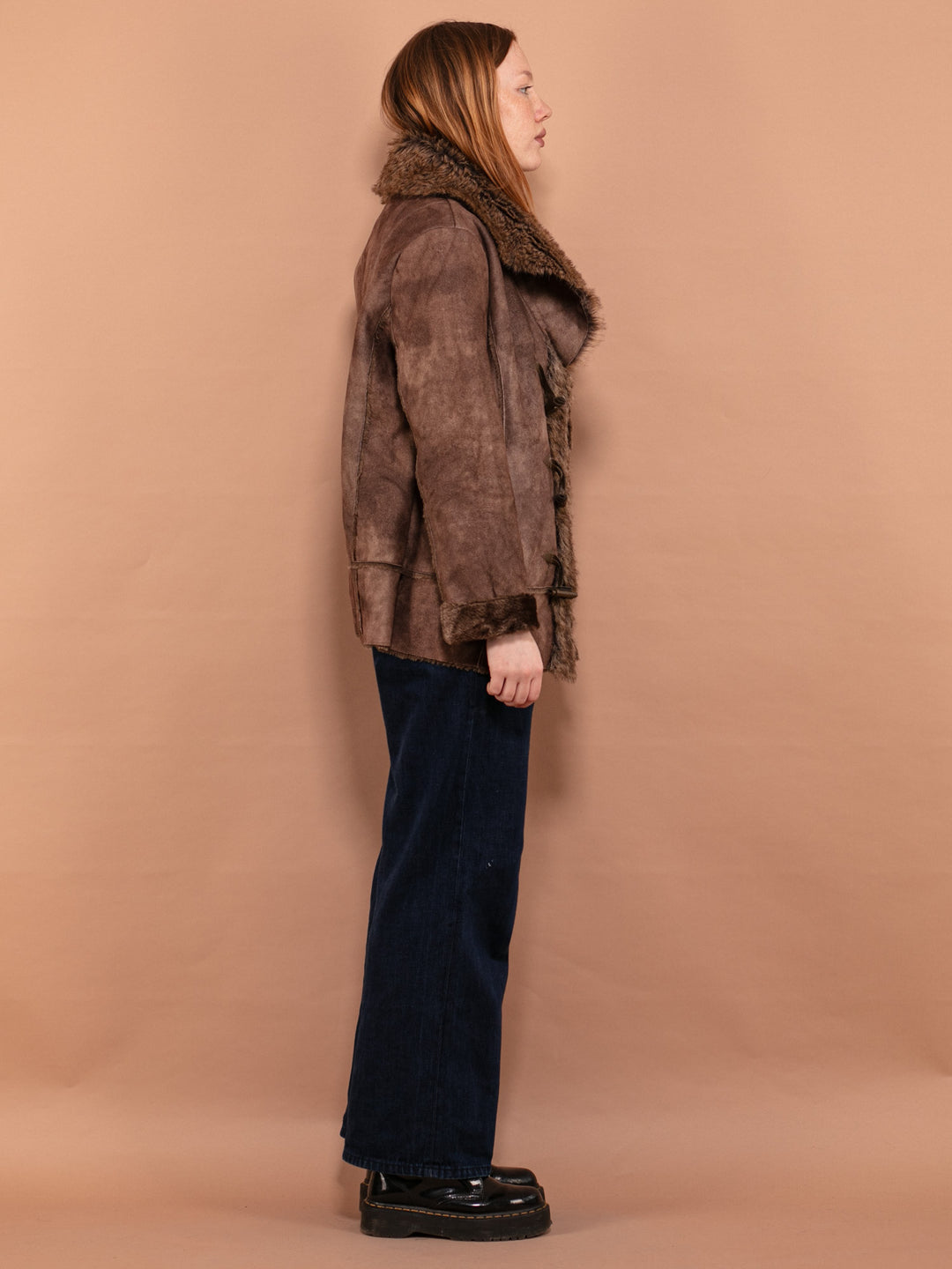 Vintage 90's Women Faux Penny Lane Coat in Brown - NorthernGrip