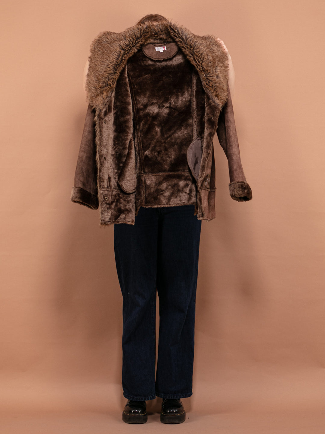 Vintage 90's Women Faux Penny Lane Coat in Brown - NorthernGrip