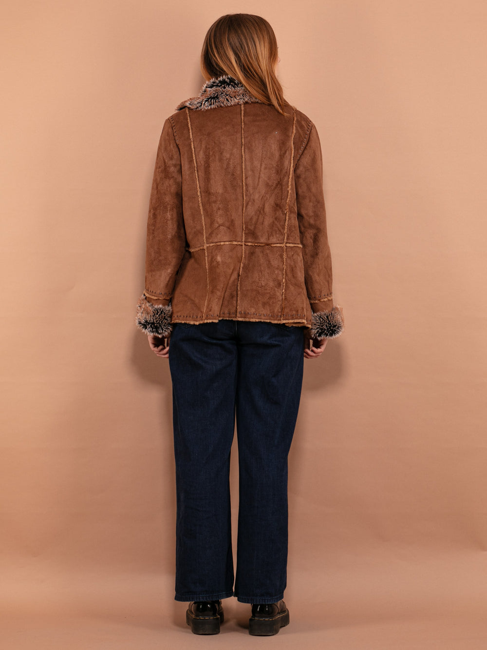 Vintage 90's Women Faux Sheepskin Coat in Brown - NorthernGrip