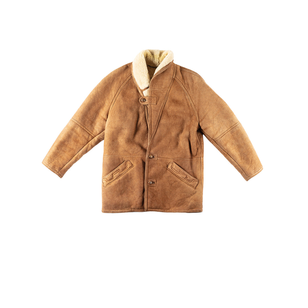 Vintage 80's Men Sheepskin Coat in BrownVN244
