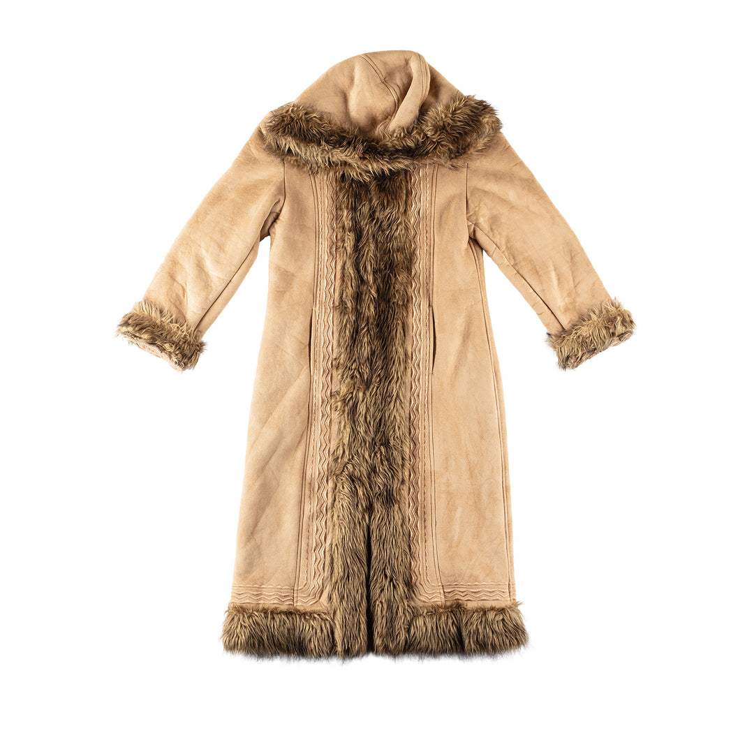 Vintage 70's Women Faux Sheepskin Coat in BeigeMN645