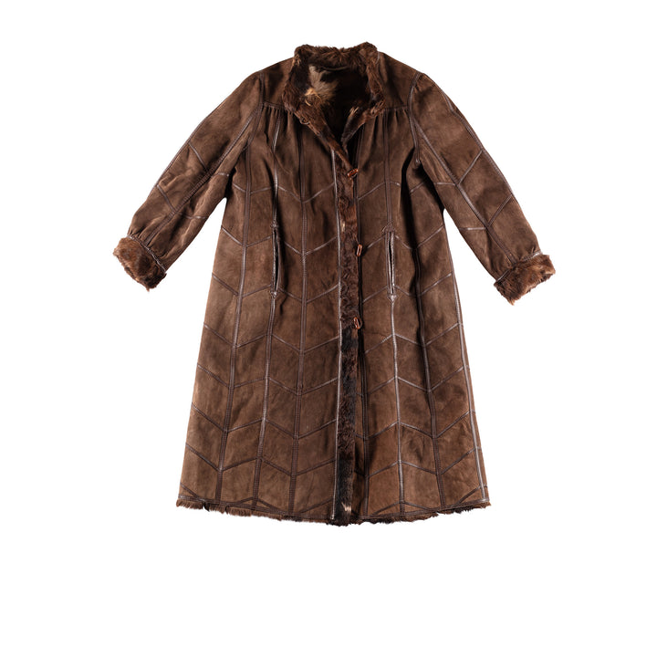 Vintage 80's Women Sheepskin Coat in BrownMN436