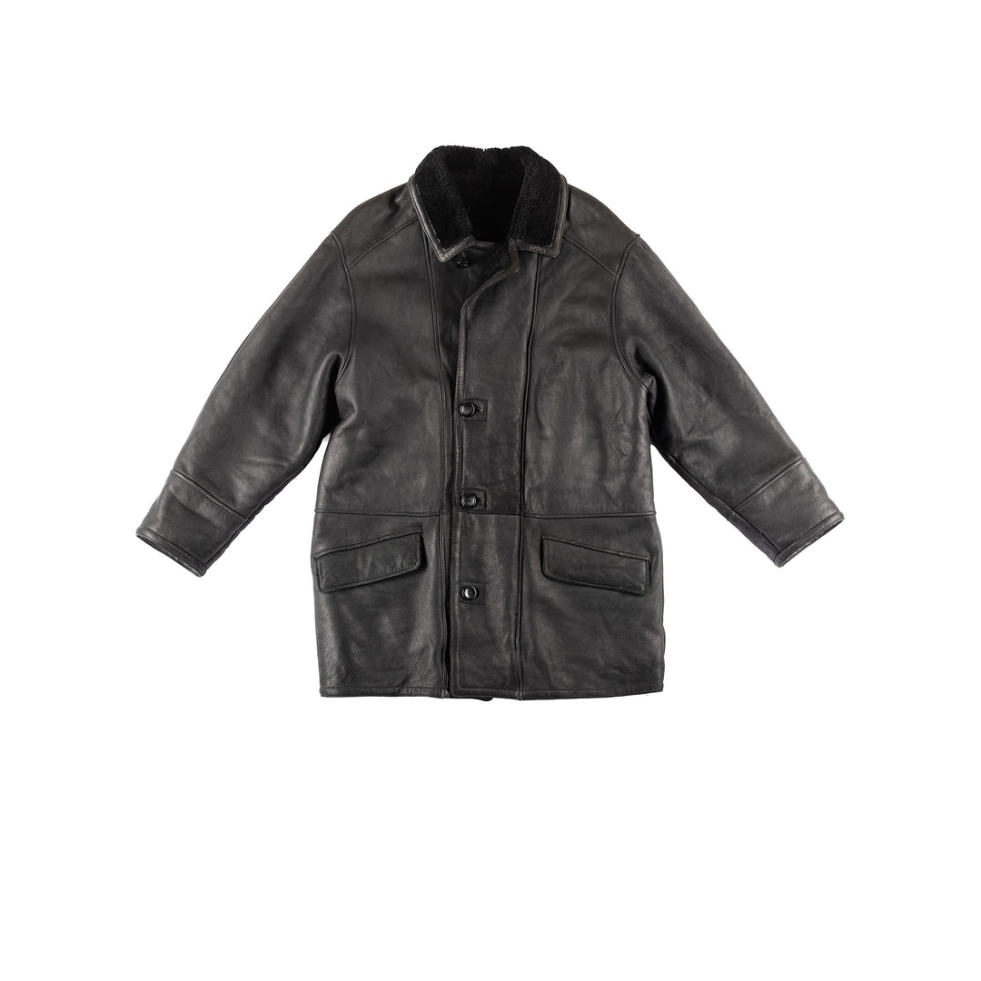 Vintage 90's Men Sheepskin Coat in Black