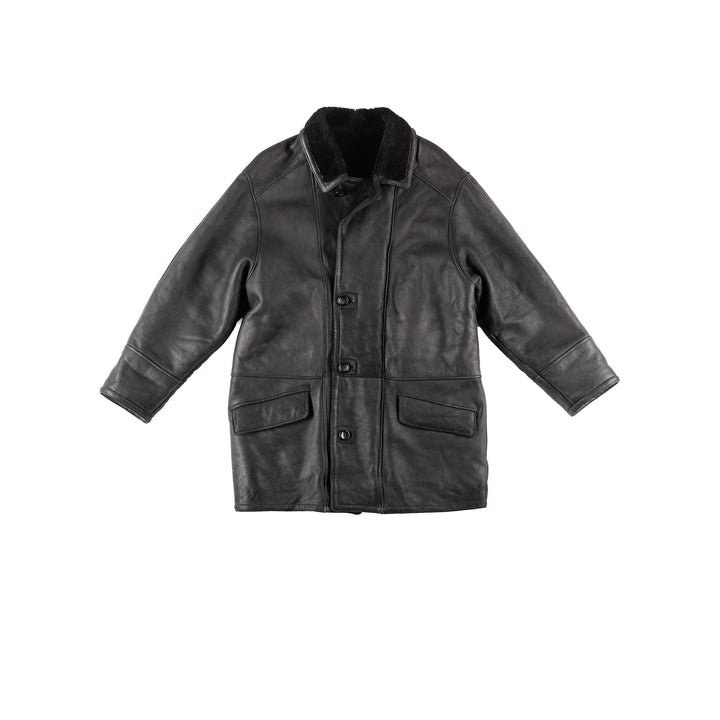 Vintage 90's Men Sheepskin Coat in Black