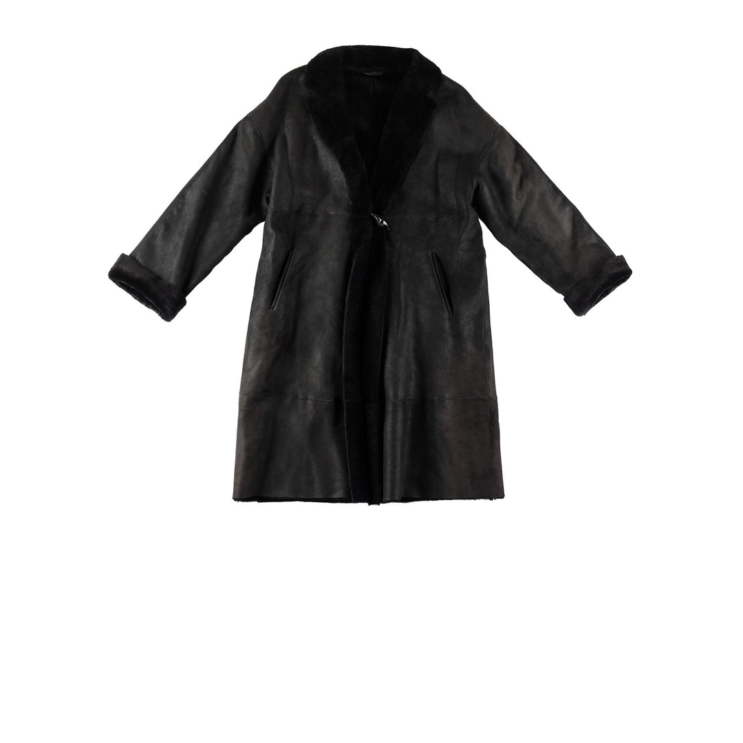 Vintage 80's Women Sheepskin Coat in BlackMN638