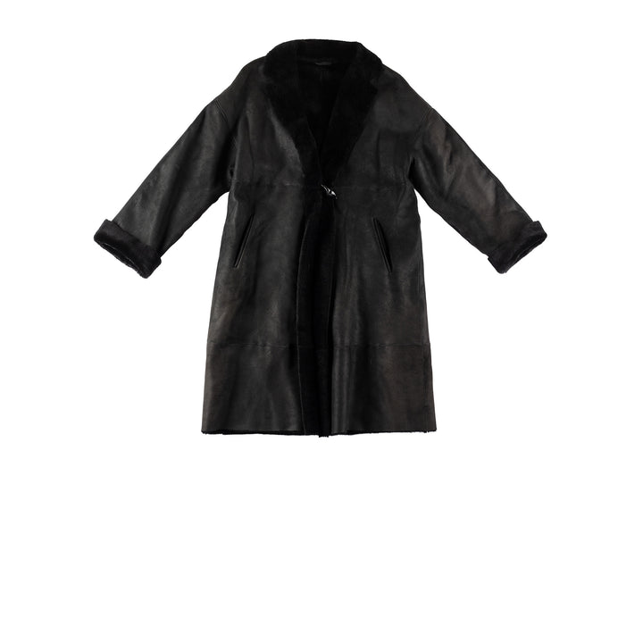 Vintage 80's Women Sheepskin Coat in BlackMN638