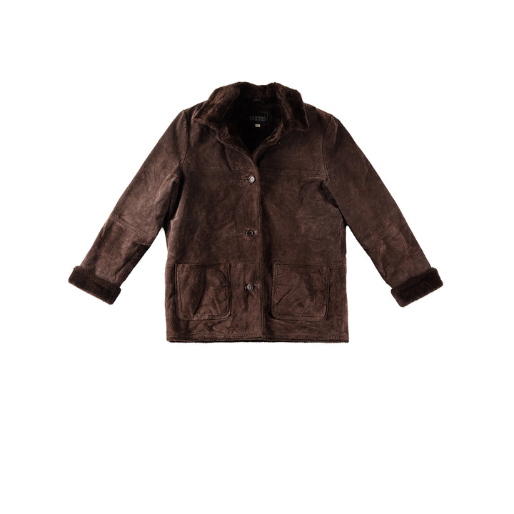 Vintage 80's Women Faux Sheepskin Coat in BrownMN348