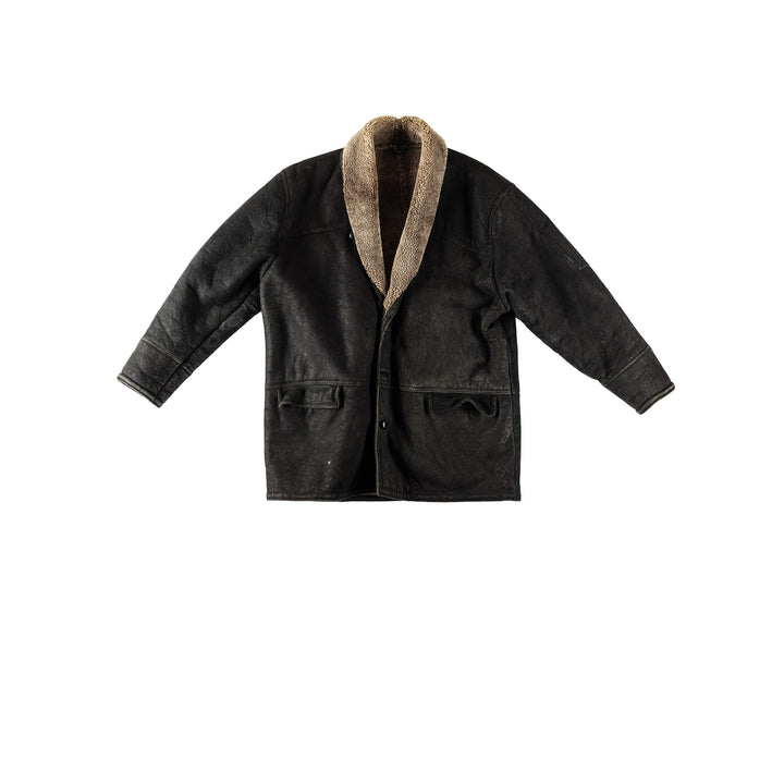 Vintage 80's Men Sheepskin Coat in BlackVN341