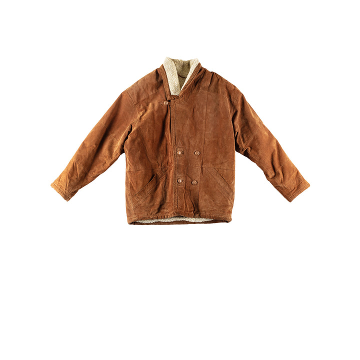 Vintage 80's Men Faux Sheepskin Coat in BrownVN196