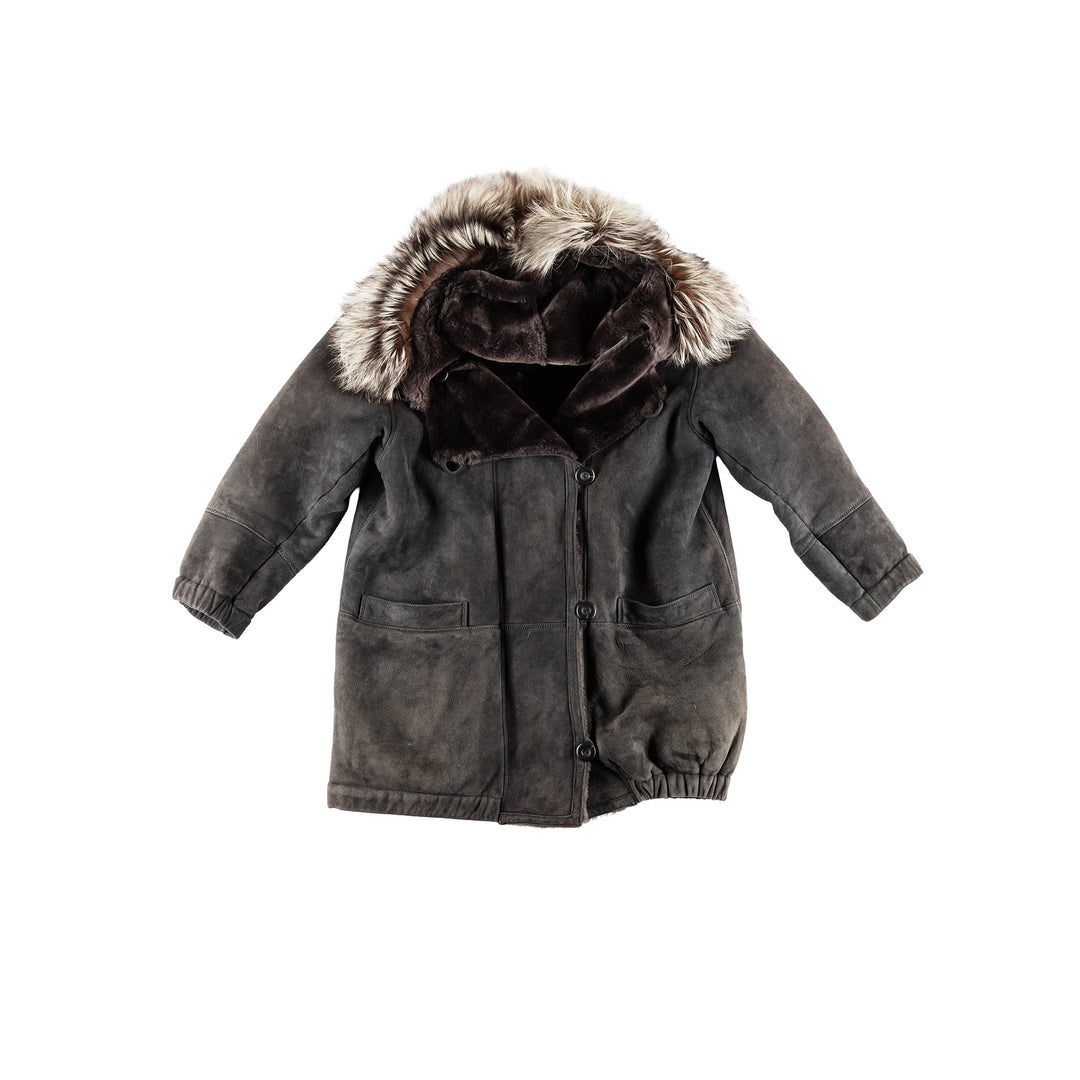 Vintage 80's Women Sheepskin Coat in GrayMN411