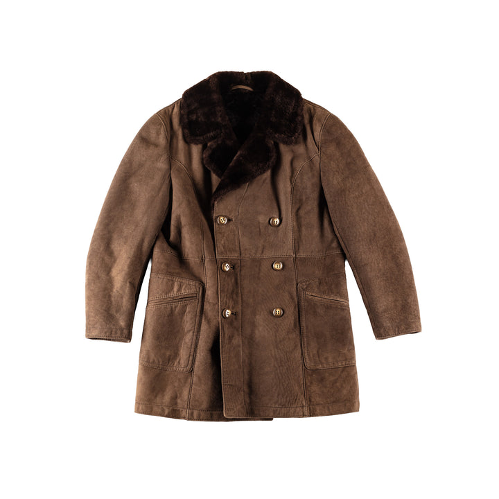 Vintage 80's Men Sheepskin Coat in BrownVN385